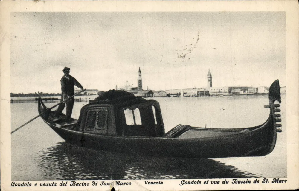 Gondel und Blick auf den Bassin di San Marco — Venedig, Verlag nicht sichtbar, Seriennummer nicht lesbar - Vorderseite