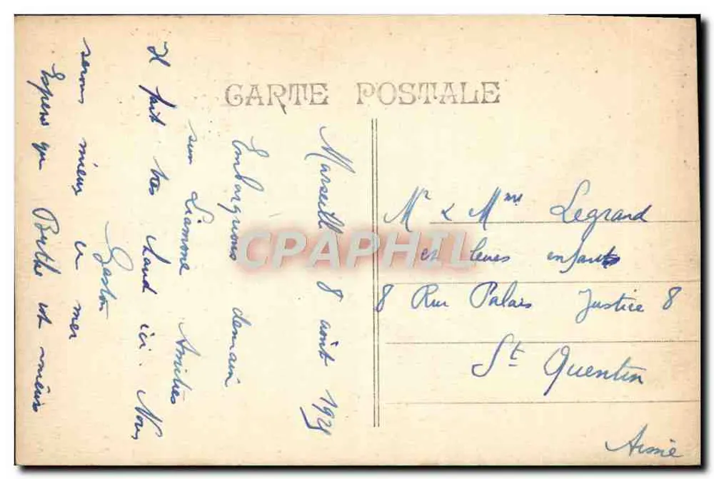 Liamone — Dampfer der Compagnie Fraissinet — Marseille, 10. August 1925 - Rückseite