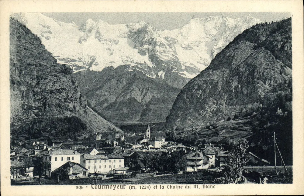 Courmoyeur (m. 1224) und die Kette des M. Blanc — Panoramablick — Joséph Alaria, Courmoyeur - Vorderseite