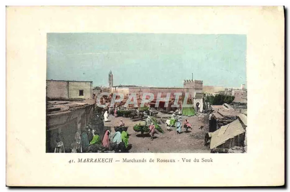 Marrakech — Marchands de Roseaux - Vue du Souk — Édition Dussere - Awers