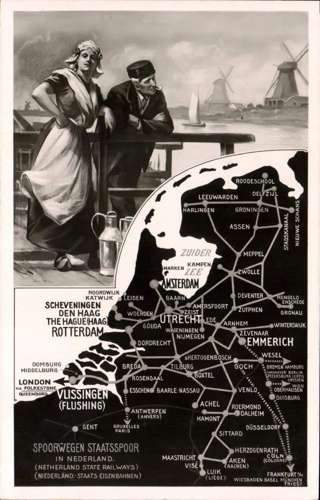 Niederländische Reisende — Werbeansichtskarte für die niederländischen Eisenbahnen — Verlag: Spoorwegen Staatsspoor - Vorderseite