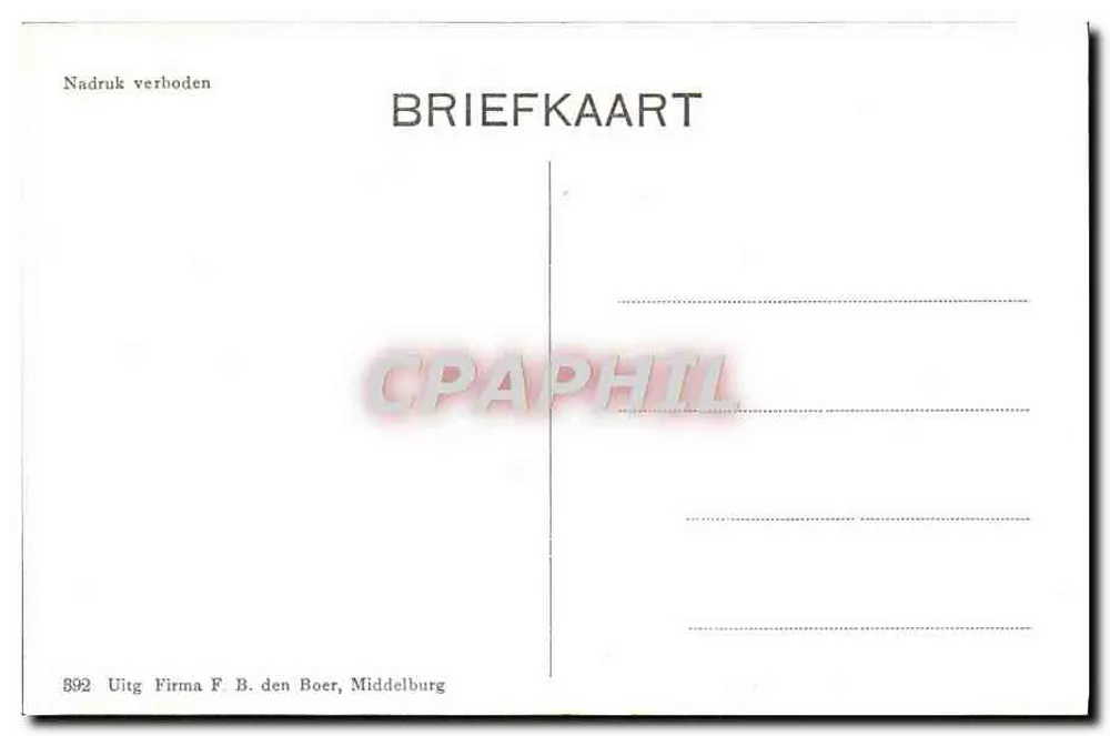 Walchersh Boerenmeisje — ragazza contadina — Firma F. B. den Boer, Middelburg, n° 892 - Verso