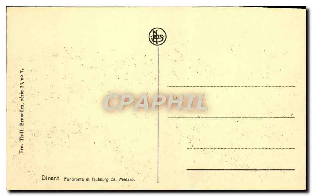 Dinant — Panorama e Faubourg St. Médard — Érn. Thill, Bruxelas, série 33, no 7 - Verso