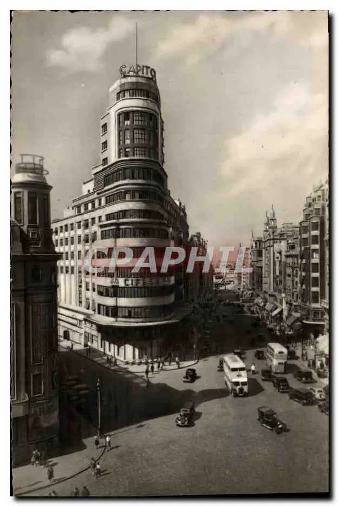 Madrid — Vista da Gran Vía com o prédio Capitó — Editor: Tarjeta Postal Madrid - Frente