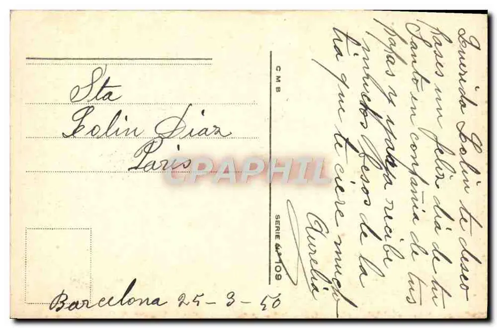 Zwei Kinder in einem Herbstlandschaft — gedruckter Text auf Spanisch — Serie 109 - Rückseite
