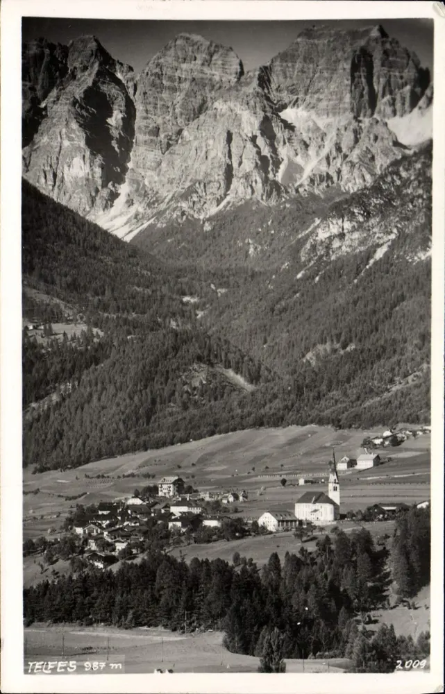 Telfes — vista panorâmica do vilarejo e das Dolomitas — editor desconhecido, número de série não visível - Frente