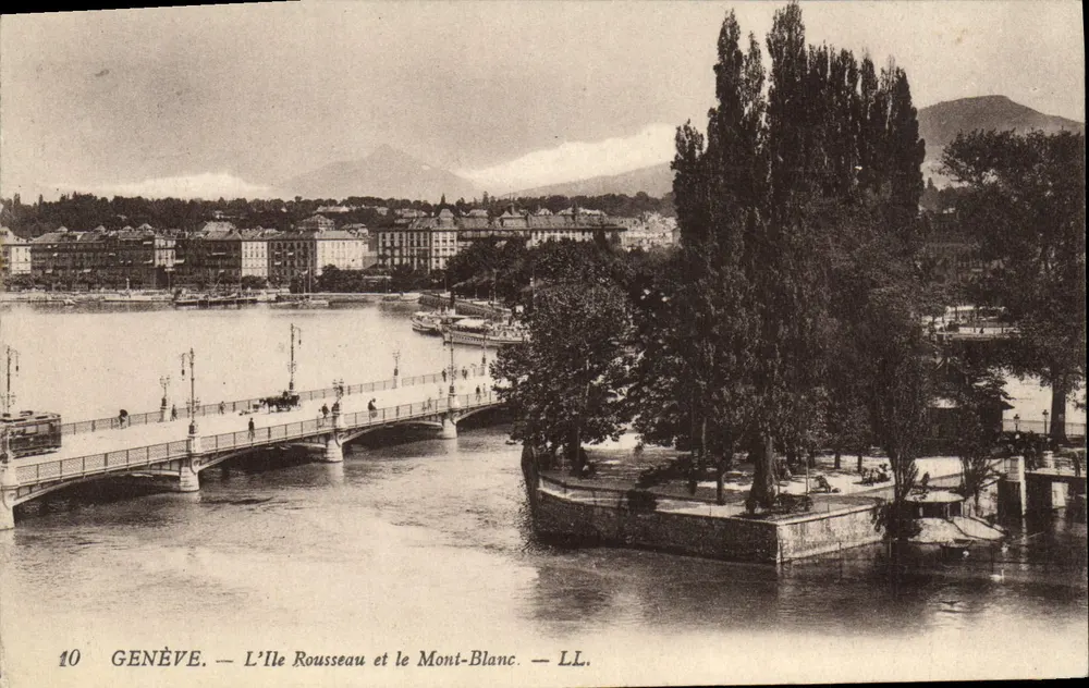 Genève — L'Île Rousseau et le Mont-Blanc — LL. N°10 - Recto