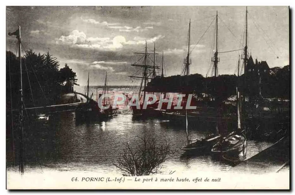 Pornic (L.-Inf.) — Le port à marée haute, effet de nuit - Recto