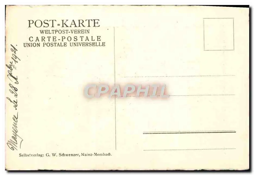 Mainz. Kaiserbrücke — gravura de G.W. Schwenzer — editada por G.W. Schwenzer, Mainz-Mombach - Verso
