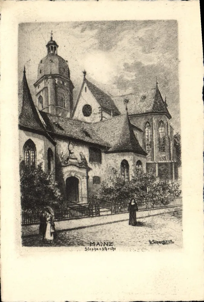 Mainz — Stephanskirche — Originalradierung de G. W. Schwenzer - Frente