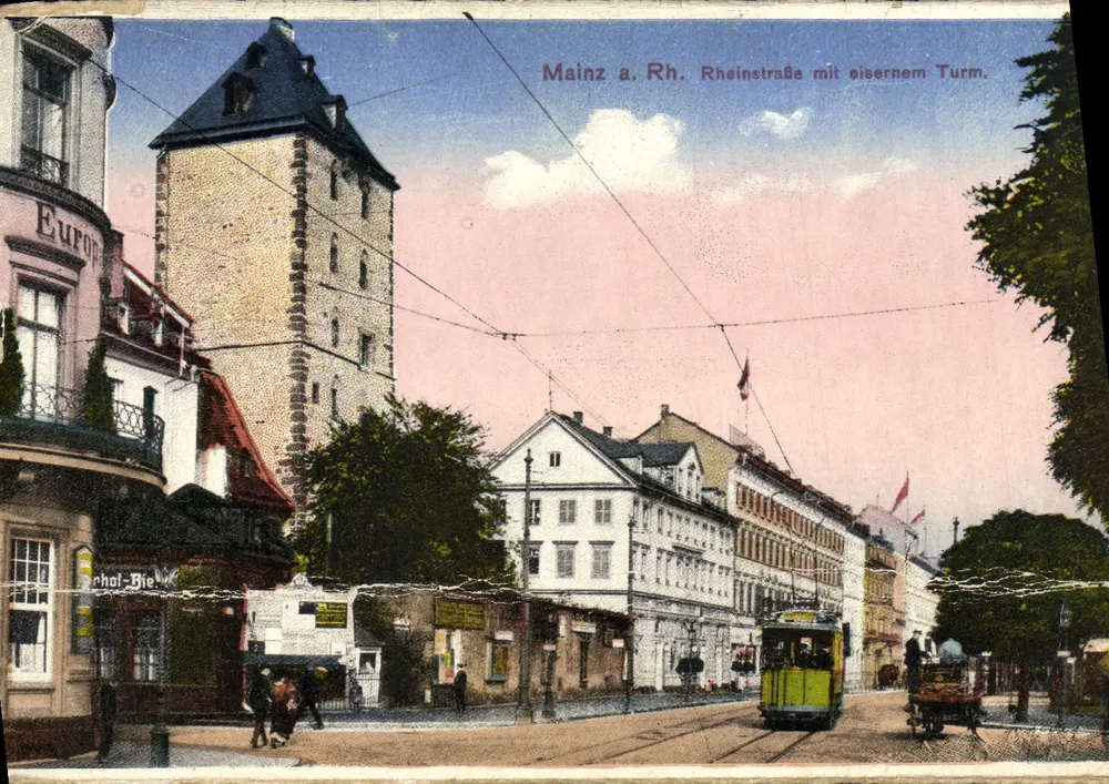 Mainz a. Rh. — Rheinstraße avec tour en fer — éditeur : Europ - Frente