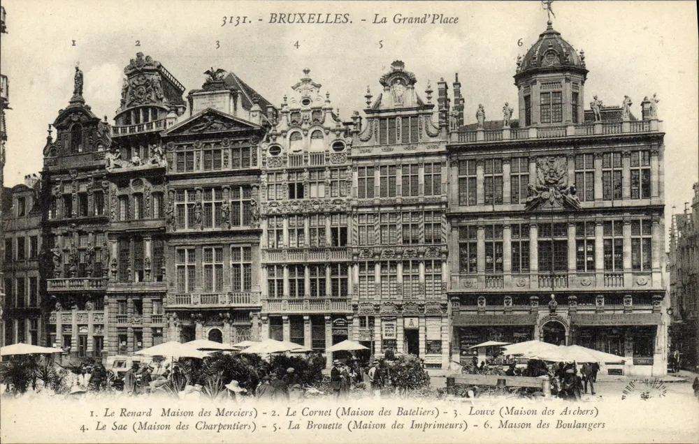Bruxelles - La Grand'Place - Vista delle case storiche con didascalie - Recto