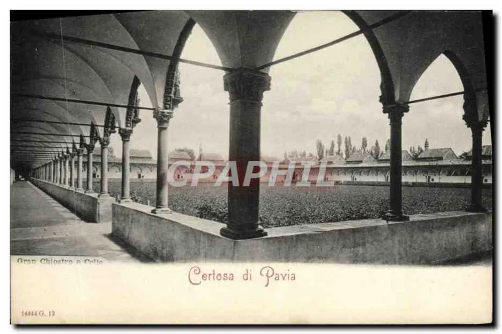 Grande claustro da Certosa di Pavia — vista do claustro com colunas e arcadas — editor G. 12 - Frente