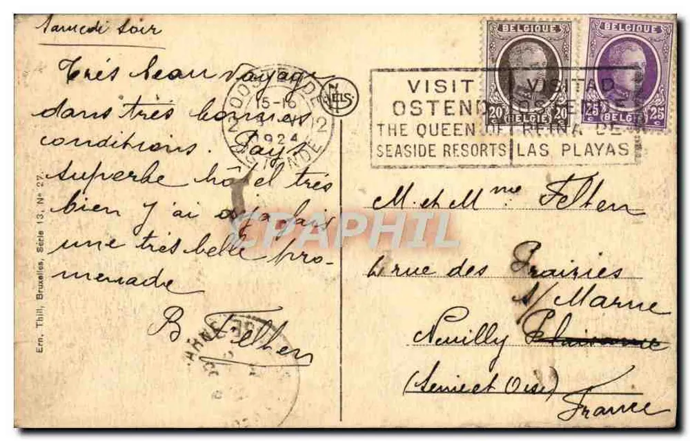 Ostende — La Digue en het Kursaal — Ern. Thill, Bruxelles, Serie 13, N° 27 - Achterkant