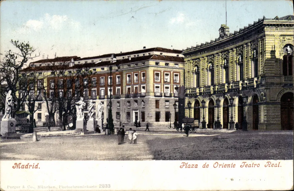 Plaza de Oriente — Teatro Real — Purger & Co., München, Photochromikarte 2833 - Frente