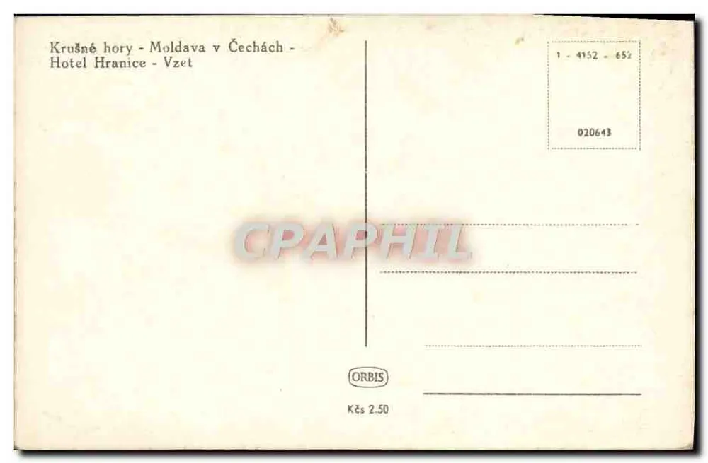 Hotel Hranice — Krušné hory, Moldava in Böhmen — Verlag ORBIS, n° 020643 - Rückseite