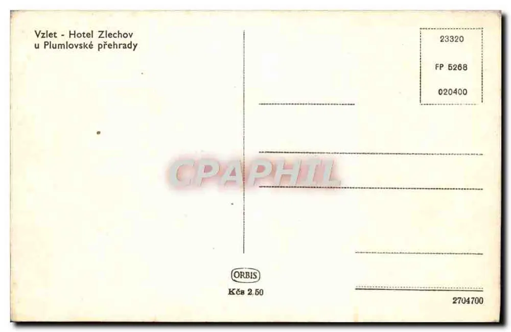 Hotel Zlechov — Start am Plumlovské Reservoir — ORBIS, Nr. 2704700 - Rückseite
