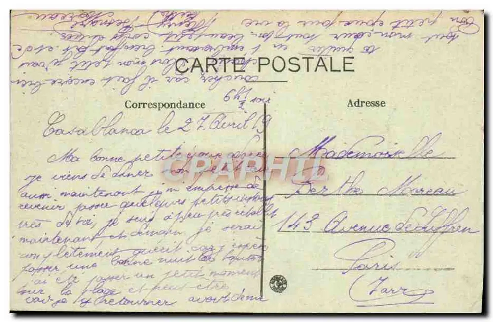 Casablanca — Postos Franceses — Maille, édit. - Casablanca - Verso