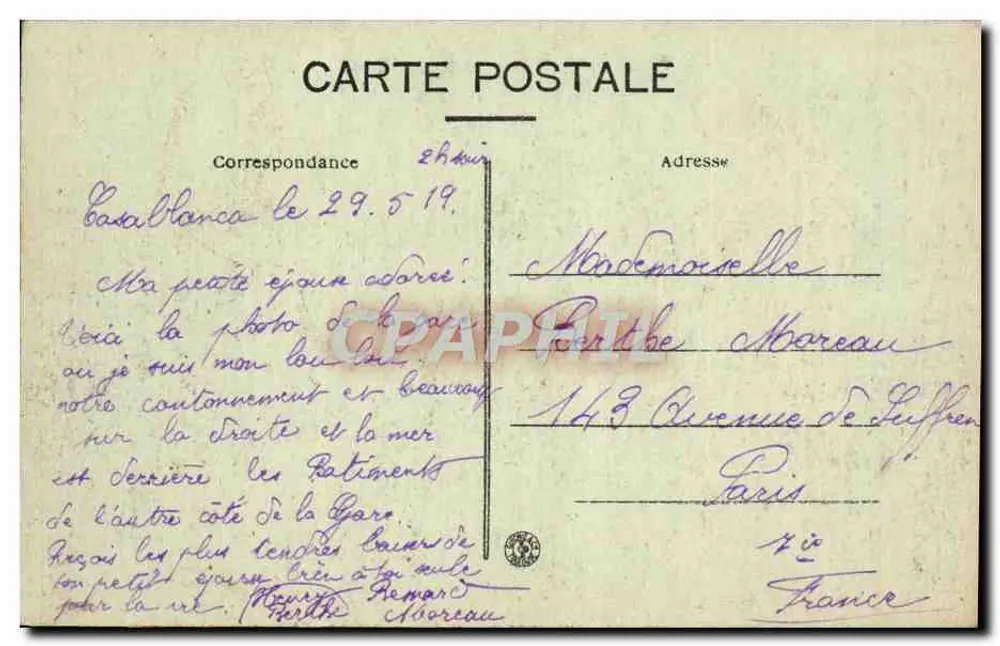 Casablanca — Estação de Rabat — 5º Regimento de Engenheiros - Verso