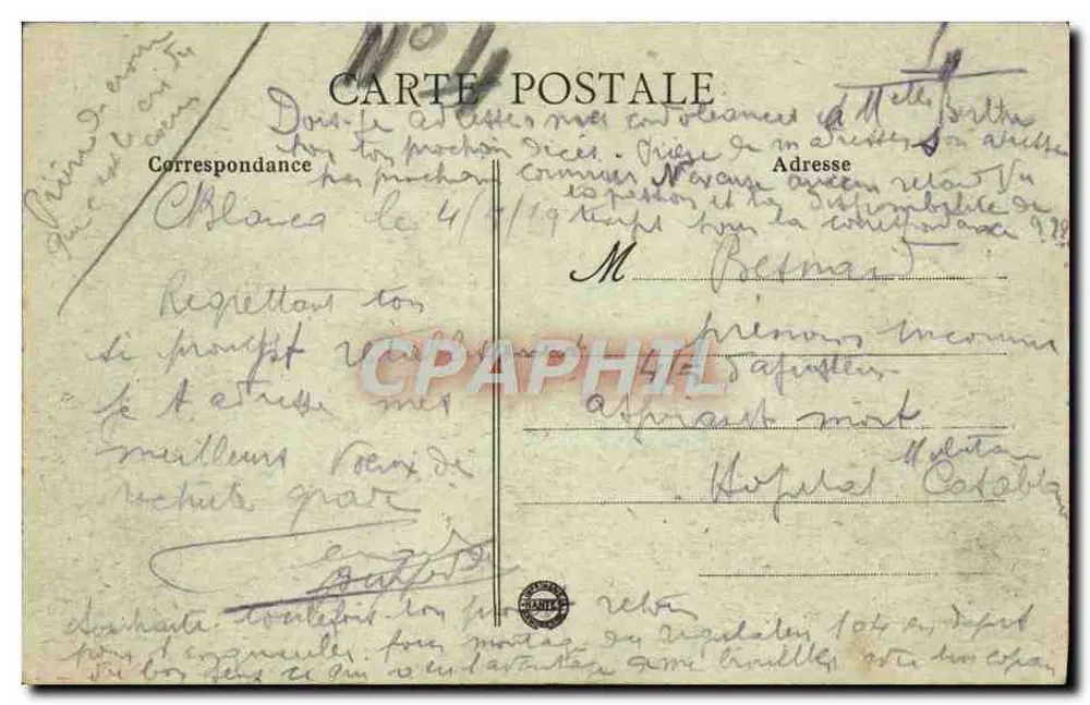 Casablanca (Marrocos) - Estrada de Médiouna - K. F. - Visado Nantes, N° A 257 - Verso