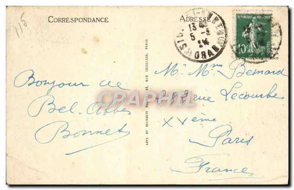 Sidi-Bel-Abbès - Avenida Kléber — Café Continental — LL n°45 - Verso