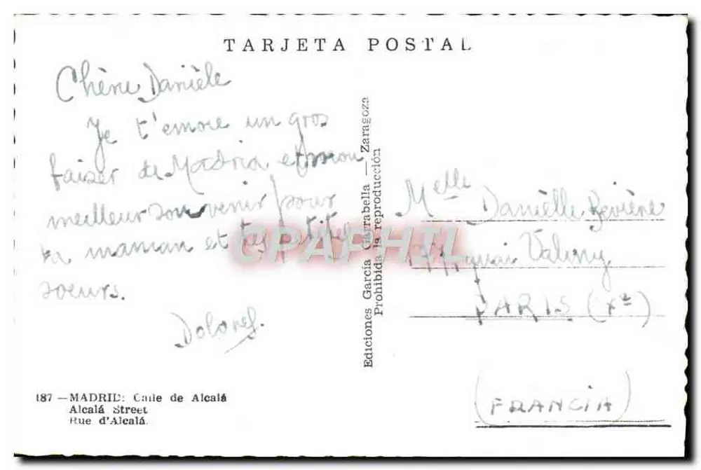Madrid — vista da rua d'Alcalá com o Banco Vittale España — Éditions García Carrabell - Verso