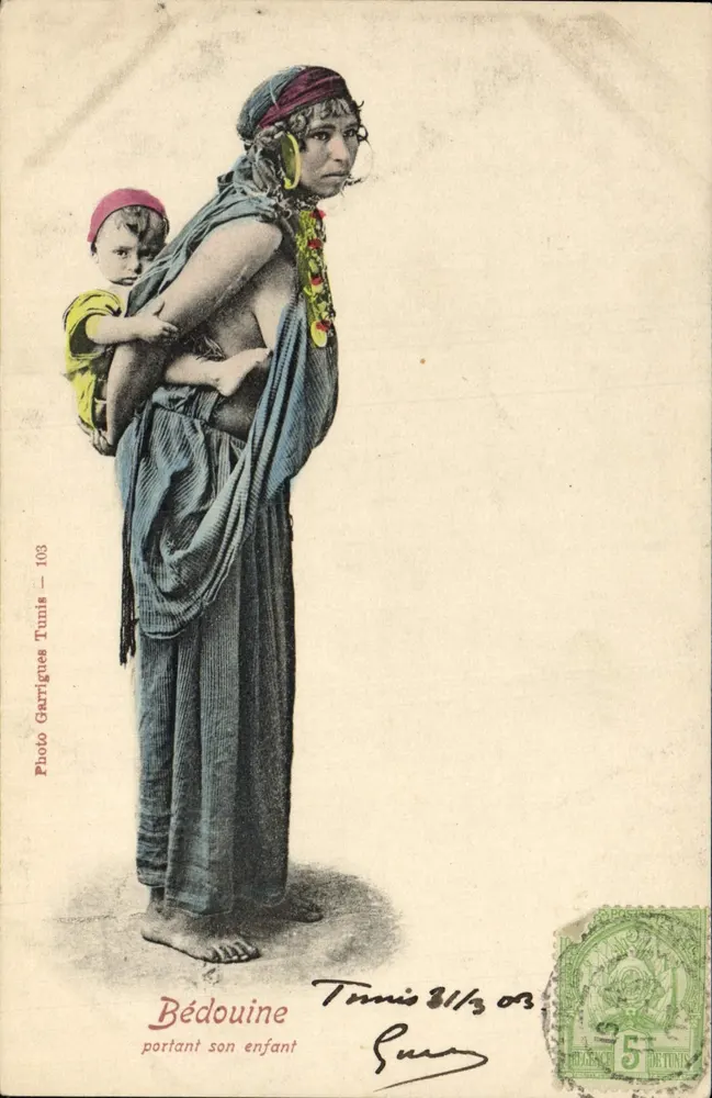 Beduinenfrau mit ihrem Kind — Tunis, Foto Garrigues Tunis — n°103 - Vorderseite