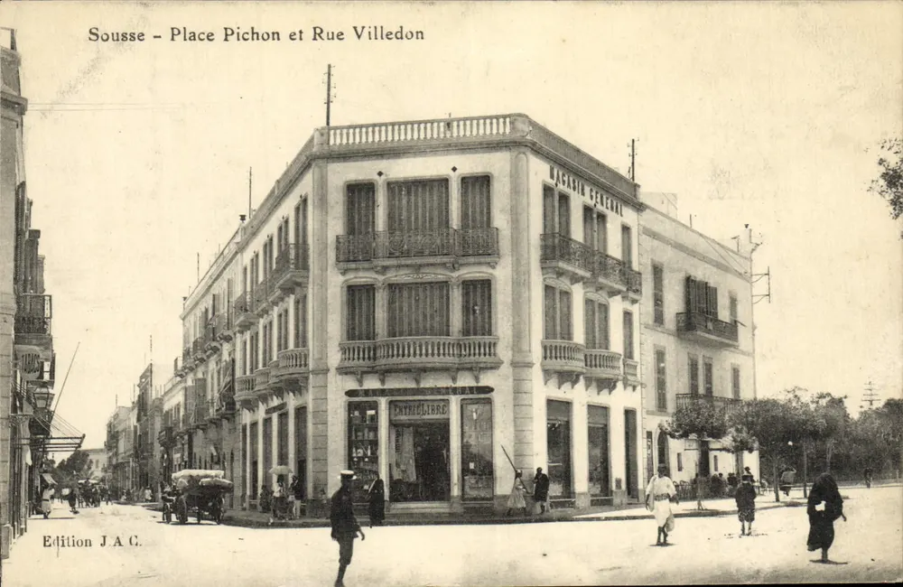 Sousse - Piazza Pichon e Via Villedon — Edizione J.A.C. — Numero di serie non visibile - Recto