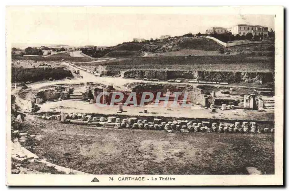 Carthago — Teatr — widok na ruiny antyczne — wydawca anonimowy, nr 74 - Awers