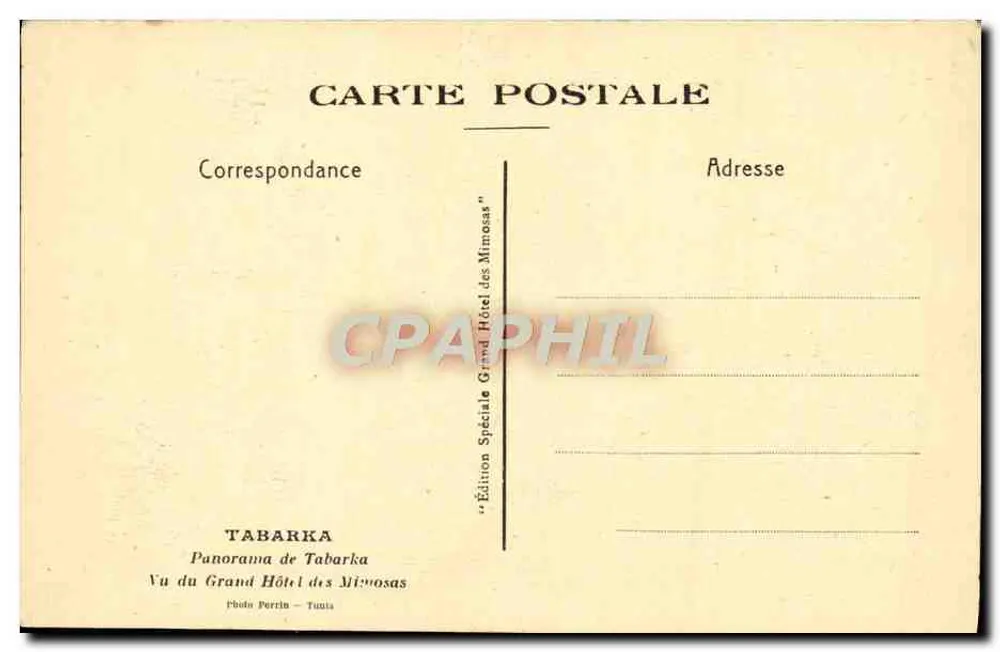 Tabarka — Panorama vom Grand Hôtel des Mimosas — Sonderausgabe Grand Hôtel des Mimosas - Rückseite