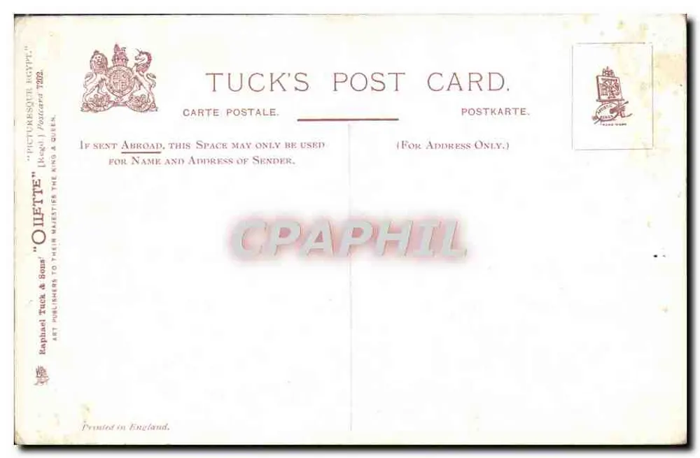 Carregadores de água, Bedrachen, perto de Caire — Tuck's Post Card, n°732 - Verso