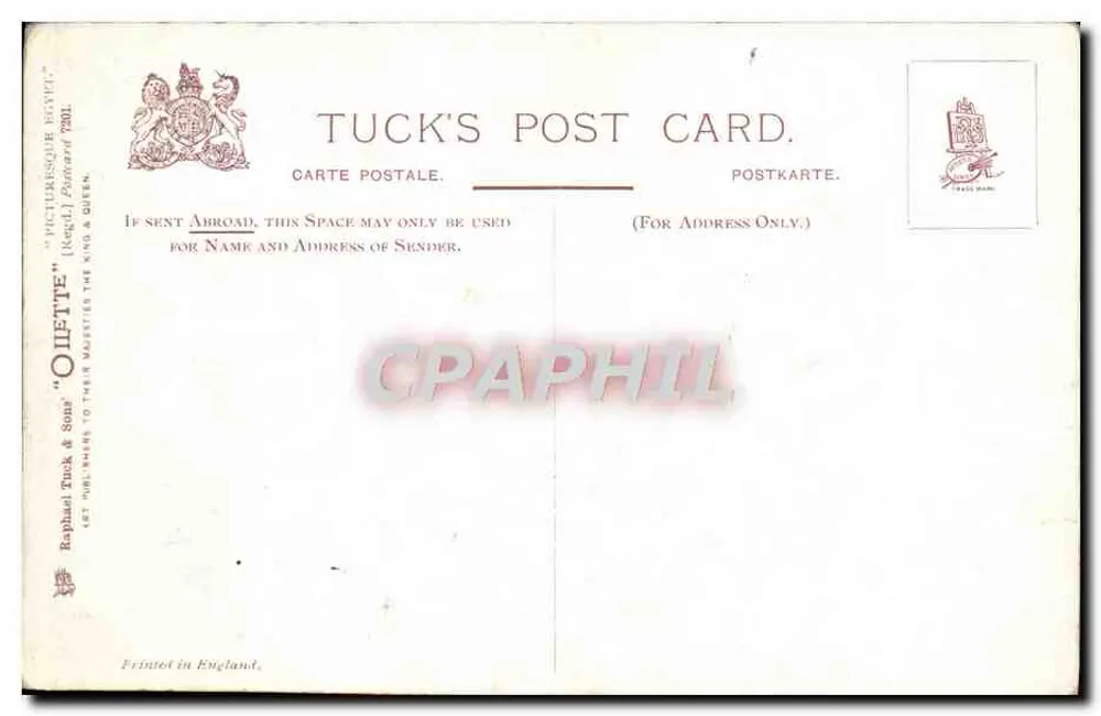 Ufer des Nils, nahe Kairo — Tuck's Post Card, Serie 7301 - Rückseite