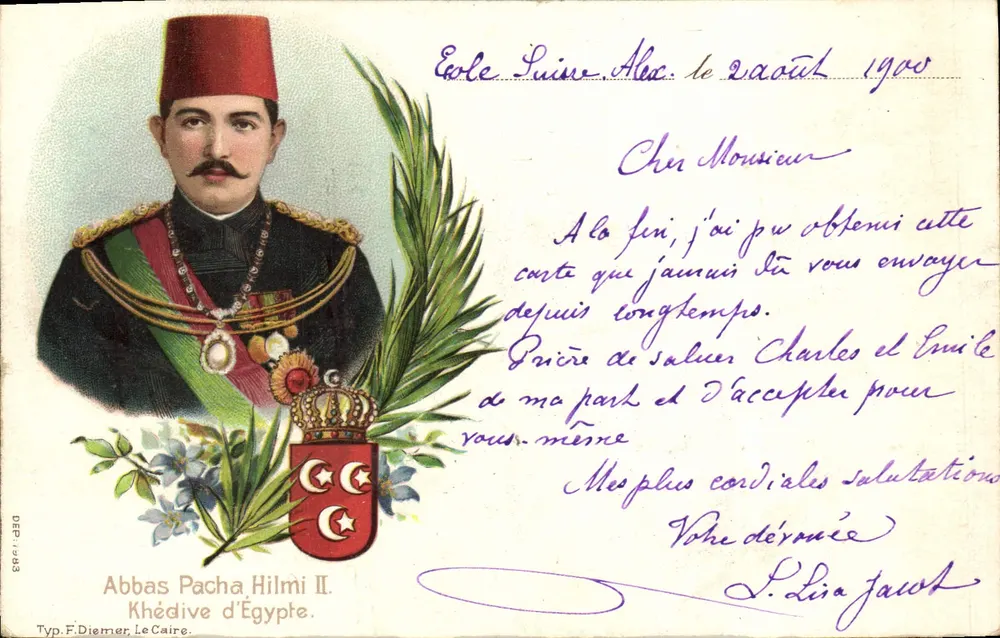 Abbas Pacha Hilmi II — Khédive de Egipto — Tip. F. Diemer, El Cairo - Anverso