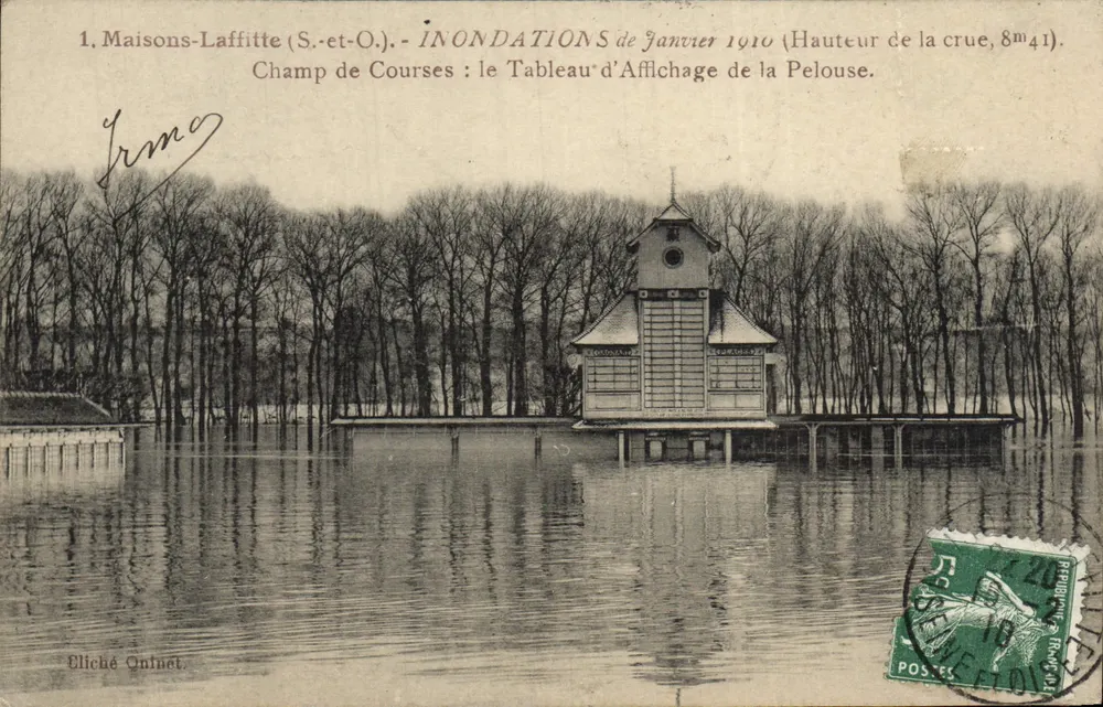 Maison-Laffitte (S.-et-O.) — Überschwemmungen im Januar 1910 — Anzeigetafel der Wiese - Vorderseite