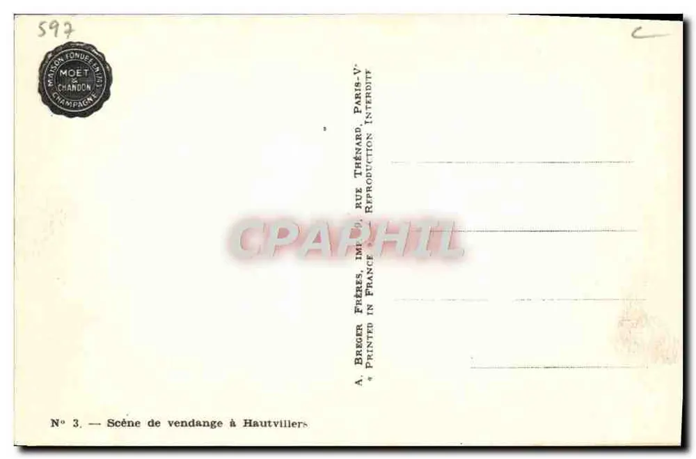 Traubenlese-Szene in Hautvillers — Breger Frères, Druckerei, Paris — Nr. 3 - Rückseite