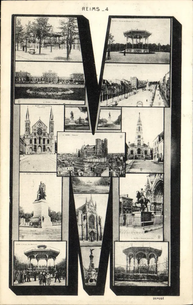 Reims — Widok panoramiczny z katedrą, rynkiem i fontannami — Wydawca M. Depoix, nr 4 - Awers