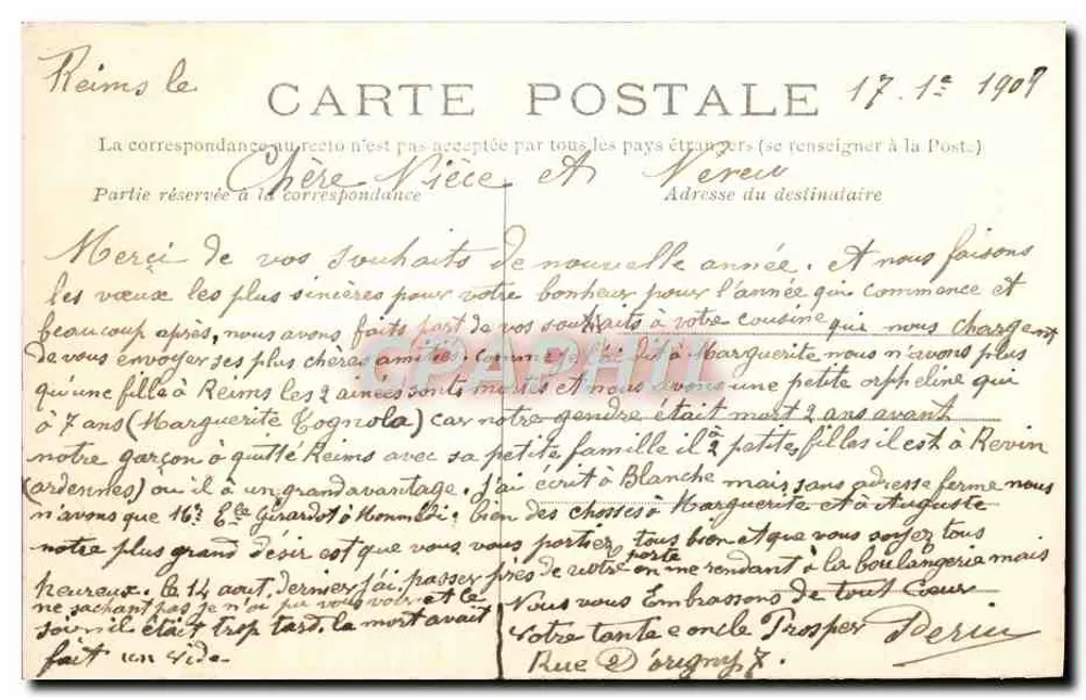 Reims — Widok panoramiczny z katedrą, rynkiem i fontannami — Wydawca M. Depoix, nr 4 - Rewers