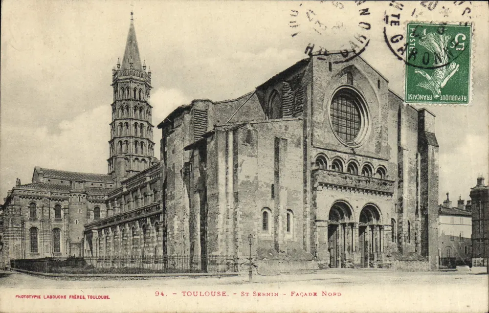 Toulouse - São Sernin - Fachada Norte — Fototipia Labouche Frères, Toulouse, n°94 - Frente