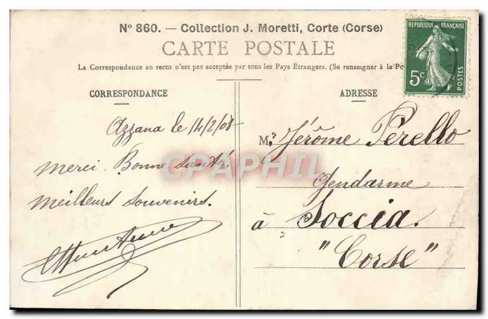Ajaccio — Das Präfektur, Kasernen Abatucci und das Grand Seminar — Sammlung J. Moretti, Corte (Korsika) - Rückseite