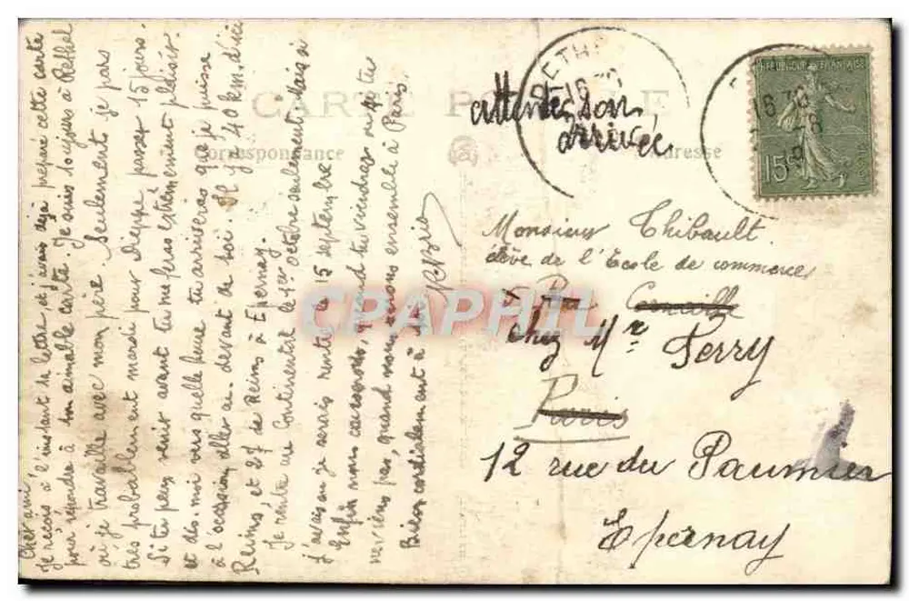 Rethel dévastée — vue du pont métallique et de l'église ruinée — éditeur imprimeur non visible - Verso