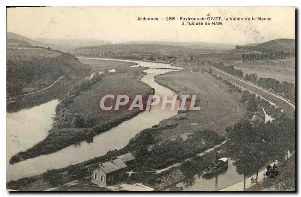 Ardennen — 358 — Umgebung von GIVET, das Tal der Meuse bei der Schleuse von HAM - Vorderseite