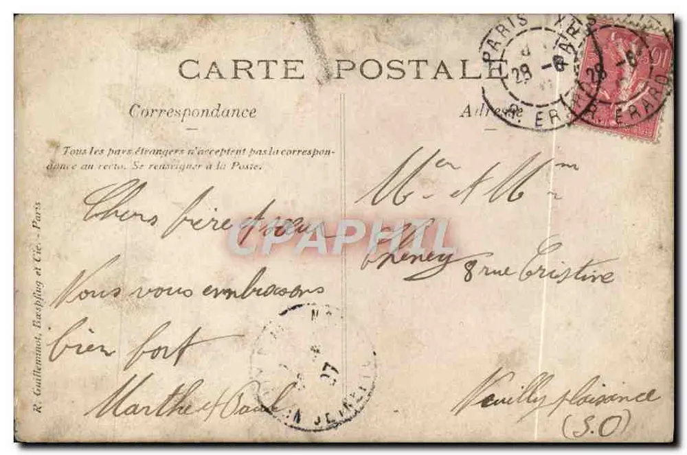 Deux ouvriers devant une machine à vapeur — atelier industriel — éditeur R. Guillermont, Baudry & Cie, Paris - Verso