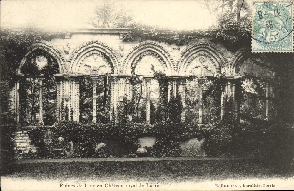 Ruine del vecchio Castello reale di Lorrîs — E. Boudeau, buralista, Lorrîs - Recto