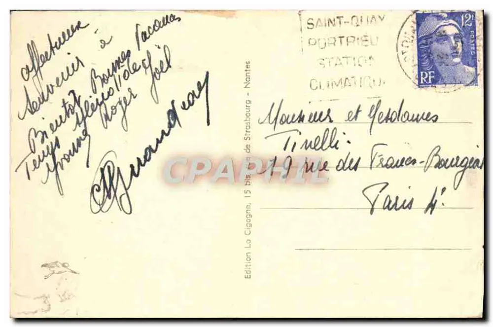 NANTES — Entrée du Château — Éditeur Lo Cigogna, n° 343 - Verso