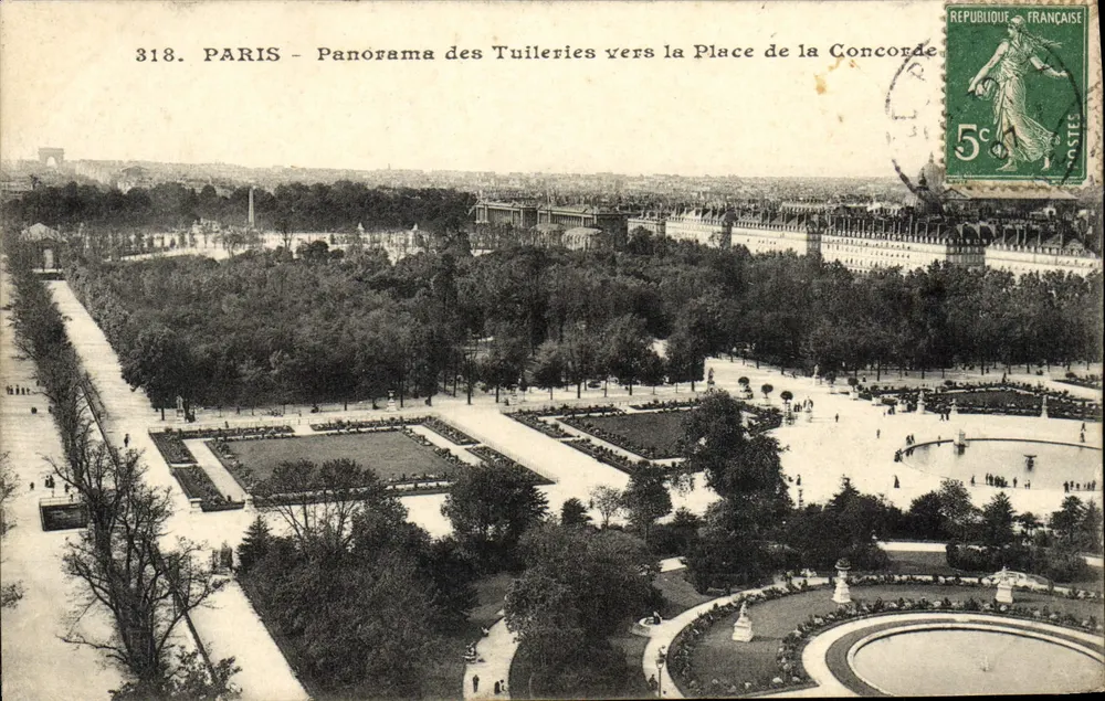 Paris - Panorama der Tuileries in Richtung Place de la Concorde — unbekannter Verlag, n° 318 - Vorderseite