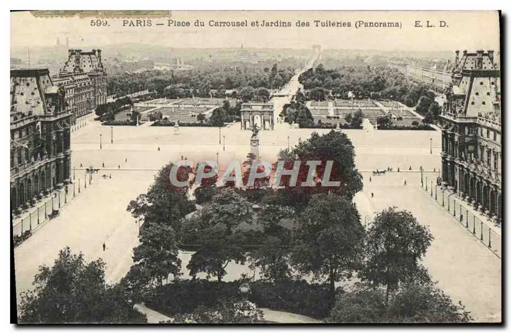 Paris — Place du Carrousel und Jardins des Tuileries (Panorama) — E. L. D. n° 599 - Vorderseite
