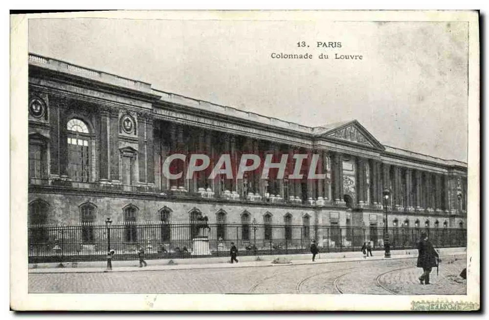 Colonnade du Louvre — vue de l'édifice avec grille et piétons — éditeur 'Elsoze' n°13 - Frente