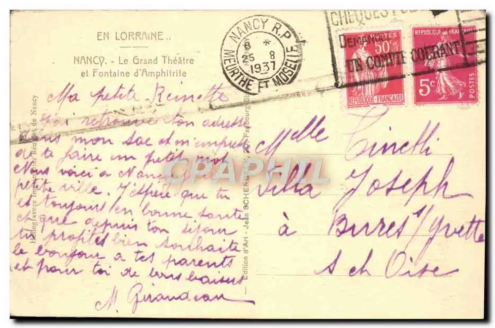 Nancy — Das Grand Théâtre und Fontaine d'Amphitrite — Édition d'Art Jean Scherf - Rückseite