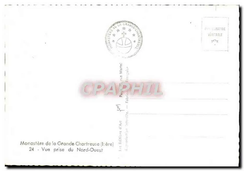Monastère de la Grande Chartreuse — Vue prise du Nord-Ouest — Les Éditions d'Art, Paris 15 rue Martel - Rückseite