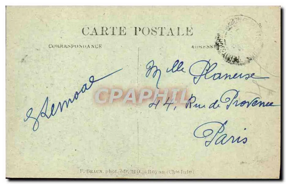 La Cotinière — Ein Stück vom Hafen — F. Braun, phot. 34r. 30 — Royan (Charente-Inférieure) - Rückseite